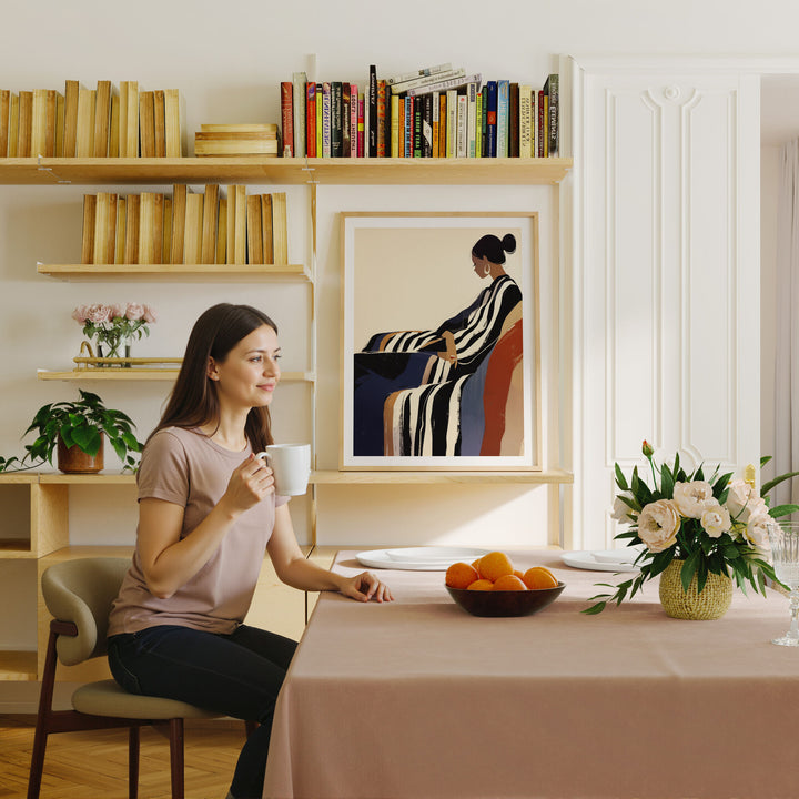 3x4 Wood Frame Mockup in Living Room with Person,Photoshop Mockup,Wall Art Mockup