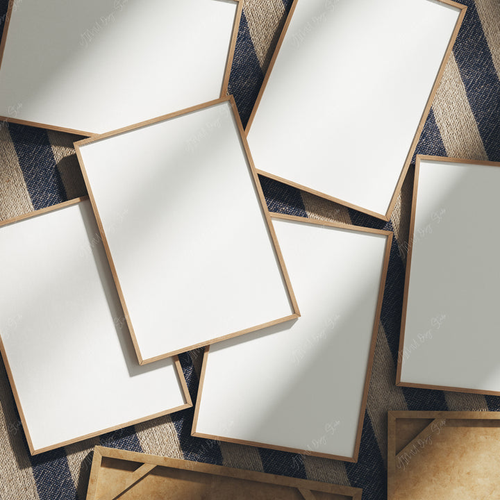 6 Frames Mockups on Floor,DIN A Ratio Wood Frame Mock-Up,Picture Frame Mockup,Art Print Mockup