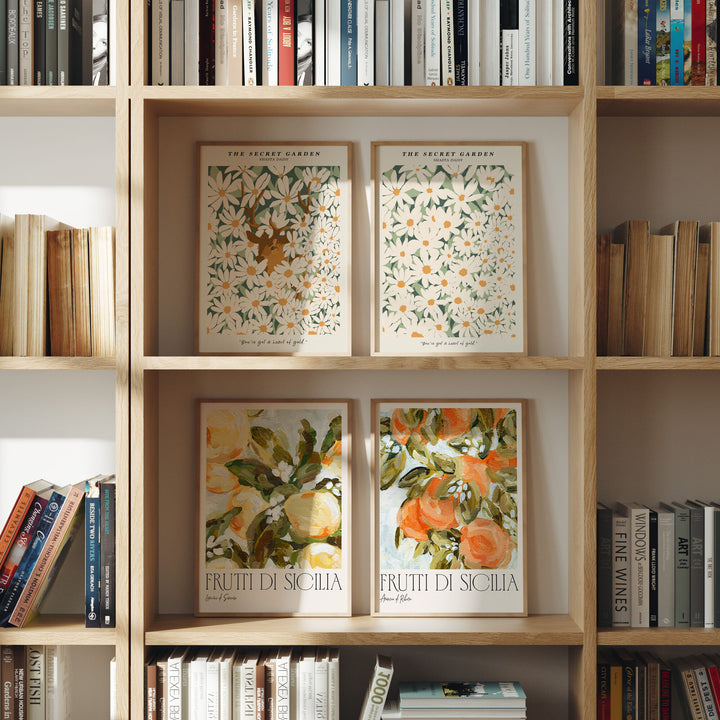Set of 4 Wood Frame Mockup on Bookshelf,DIN A Ratio Frame,Poster Mockup,Art Print Mockup