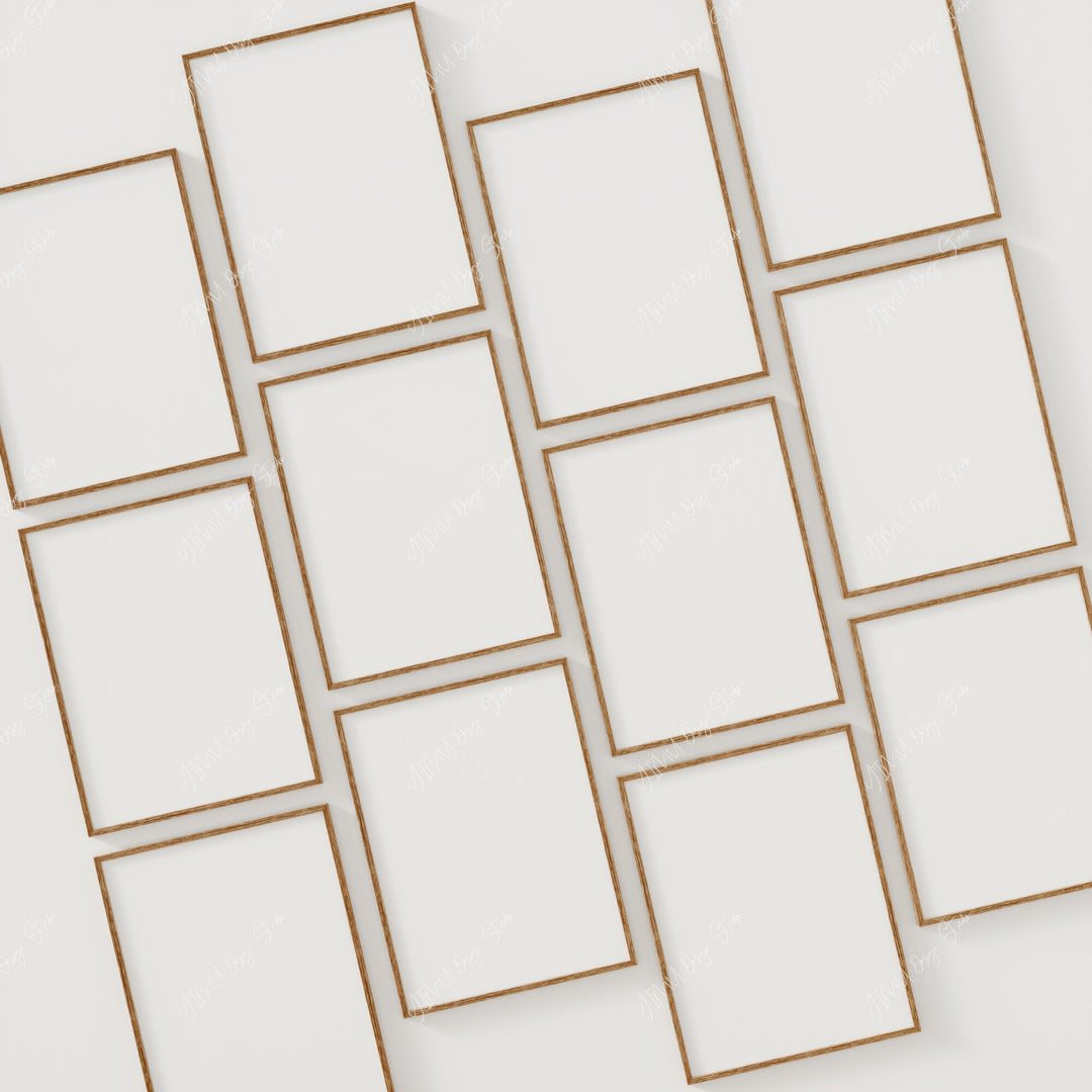 Set of 12 Minimalist Wood Frame Mockup,3x4 Ratio Frame Mock-Up with Blank Background