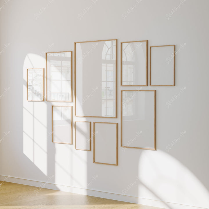 Set of 9 Gallery Wall Mockups,Minimalist 5x7 Wood Frame Mock-up,Wall Art Mockup,Picture Frame Mockup