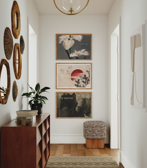 Three frame wall art mockup for coordinated art print display