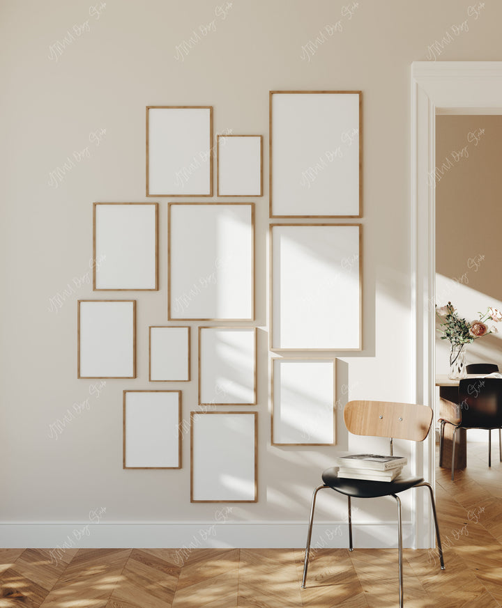 Set of 12 Gallery Wall Frame Mockup,5x7 Wood Frame Mock-Up,Psd Template