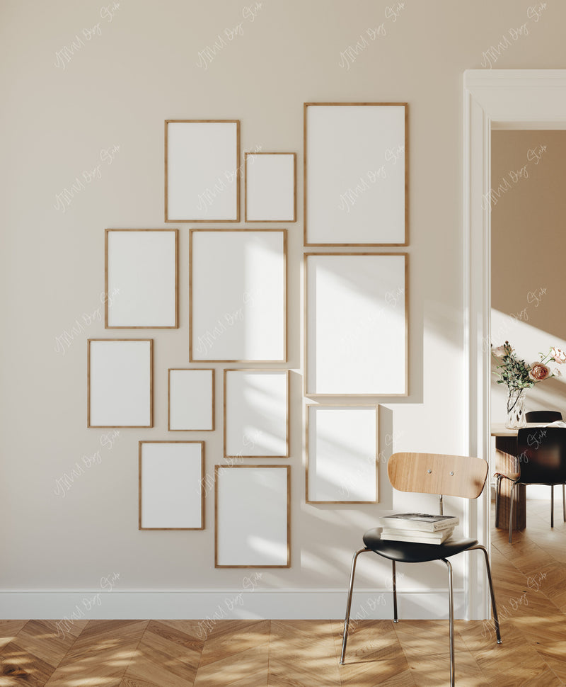 Set of 12 Gallery Wall Frame Mockup,5x7 Wood Frame Mock-Up,Psd Template