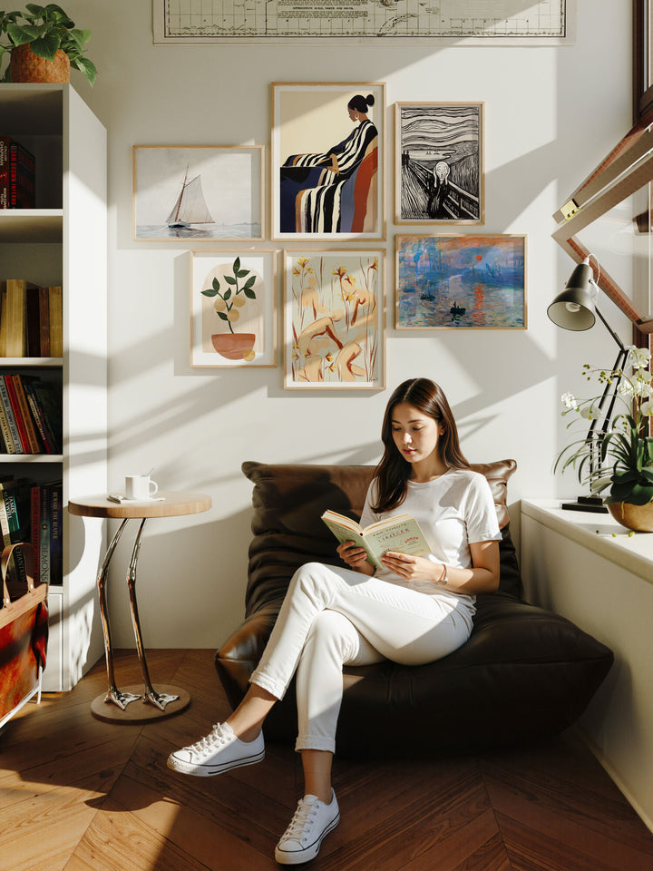 Set of 6 Gallery Wall Frames Mockup with Person,Wall Art Mockup,Picture Frame Mockup