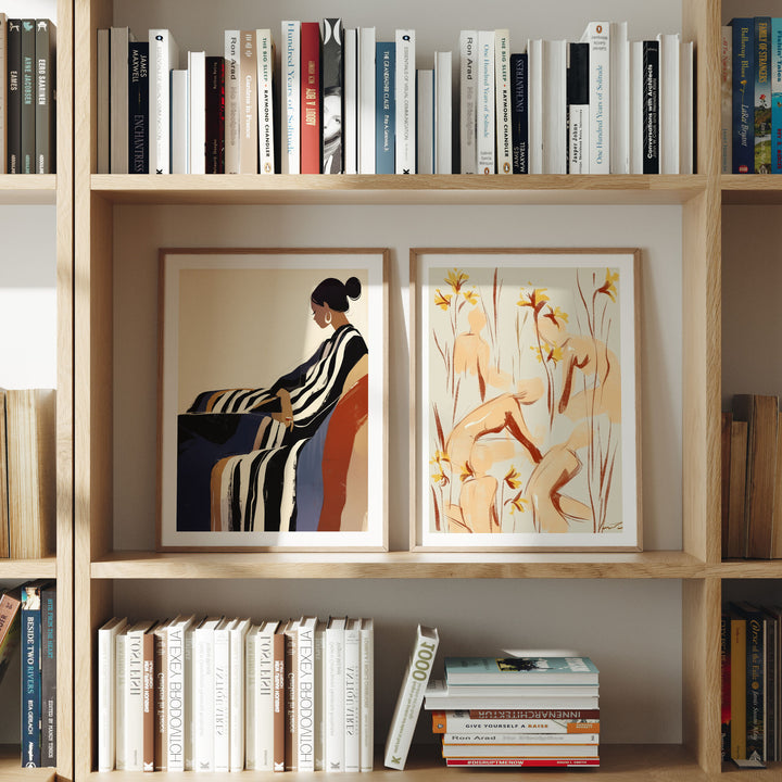 Set of 2 Wood Frame Mockup on Bookshelf,3x4 Ratio Frame Mock-Up