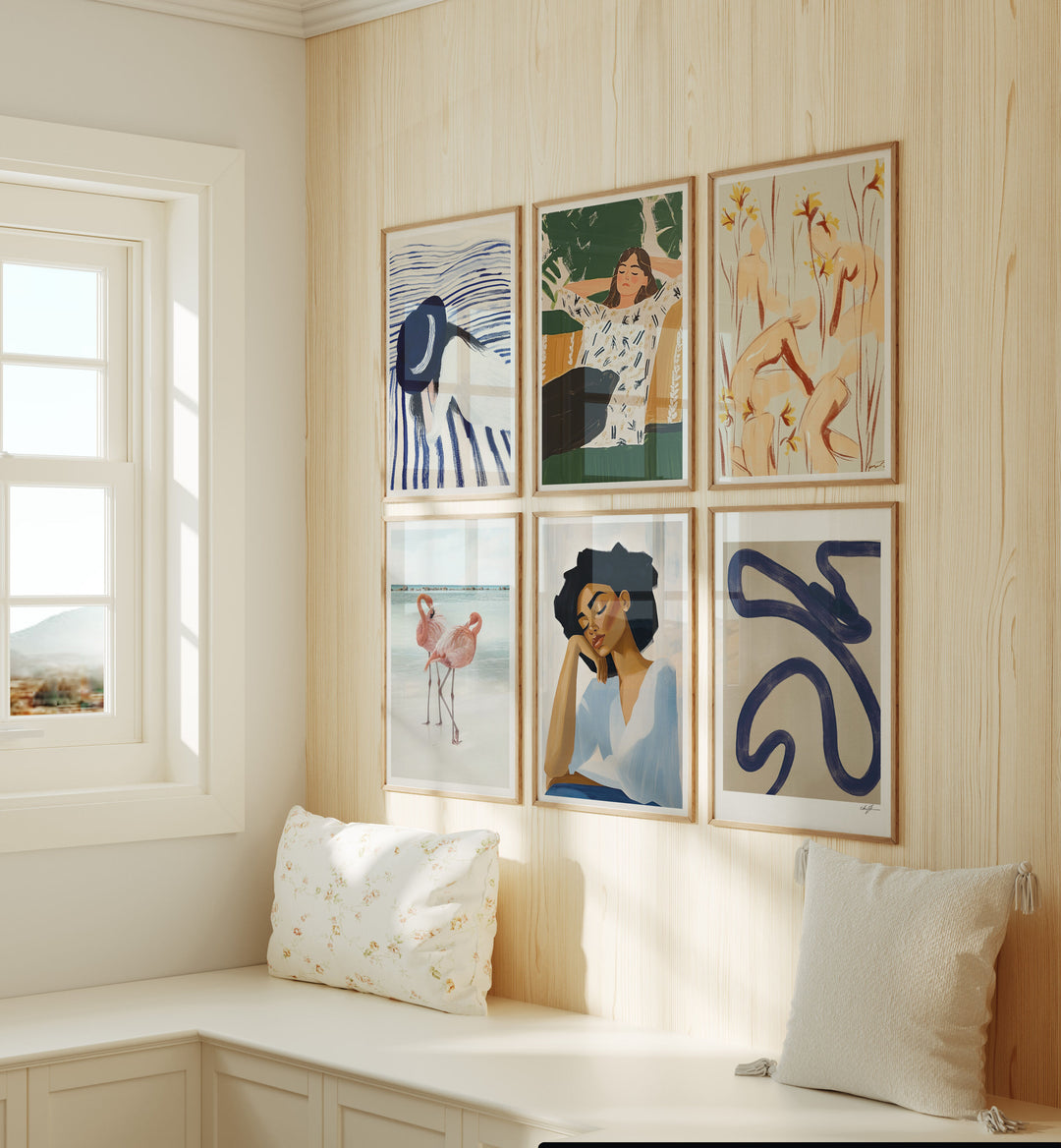 Gallery Wall Frames Mockup with Reflection,5x7 Wall Art Mockups