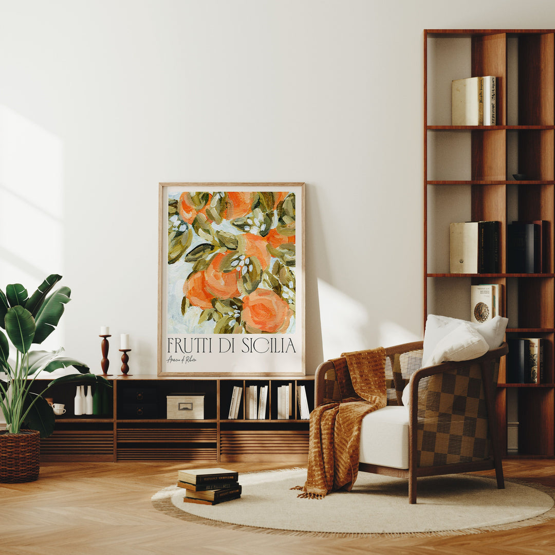 3x4 Wood Frame Mockup in Living Room,Art Print Mockup,Vertical Frame Mock-Up in Home Interior