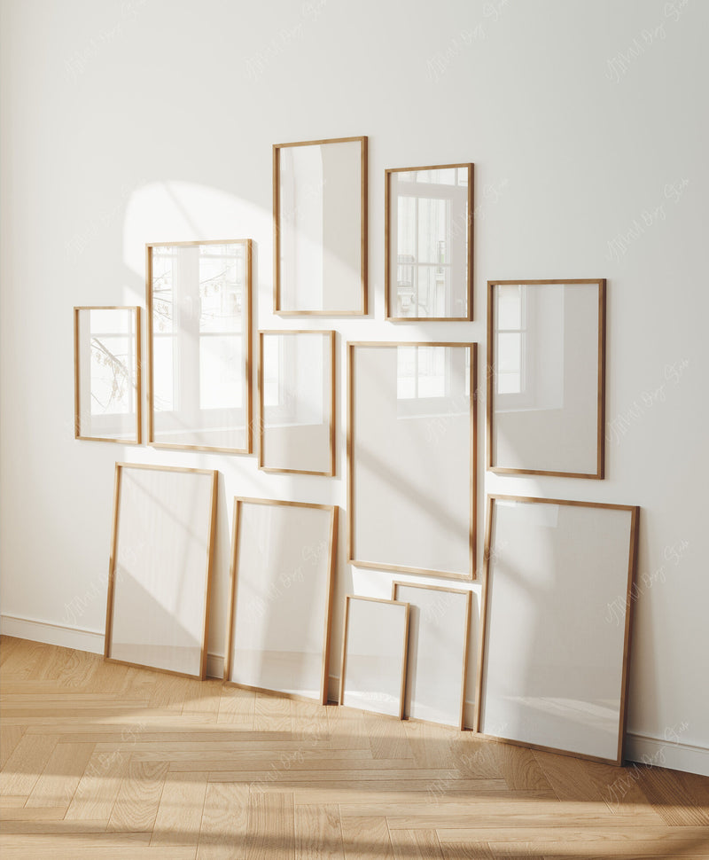 Set of 12 Gallery Wall Frame Mockup,5x7 Wood Frame Mock-Up,Wall Art Mockup,Picture Frame Mockup,Interior Art Mockup