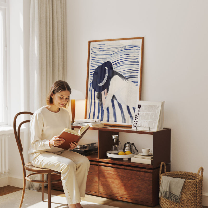 Wood Frame Mockup in Living Room,3x4 Ratio Frame Mock-Up With Person,Picture Frame Mockup