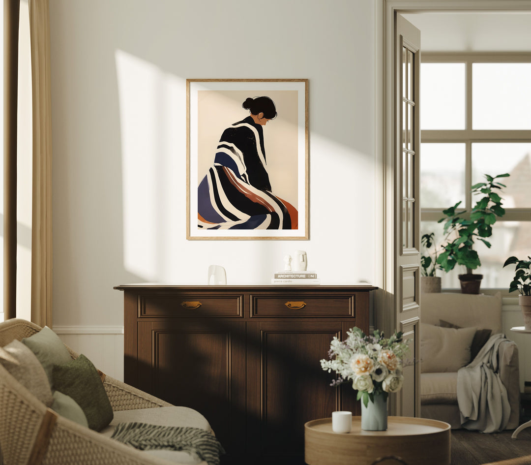 3x4 Wood Frame Mockup in Living Room,Thin Frame,Vertical Boho Frame Mock-Up in Home Interior