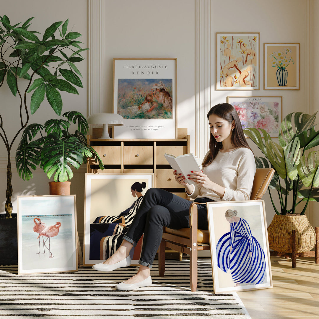 Gallery Wall Frames Mockup with Person,Art Print Mockup,Wall Art Mockup