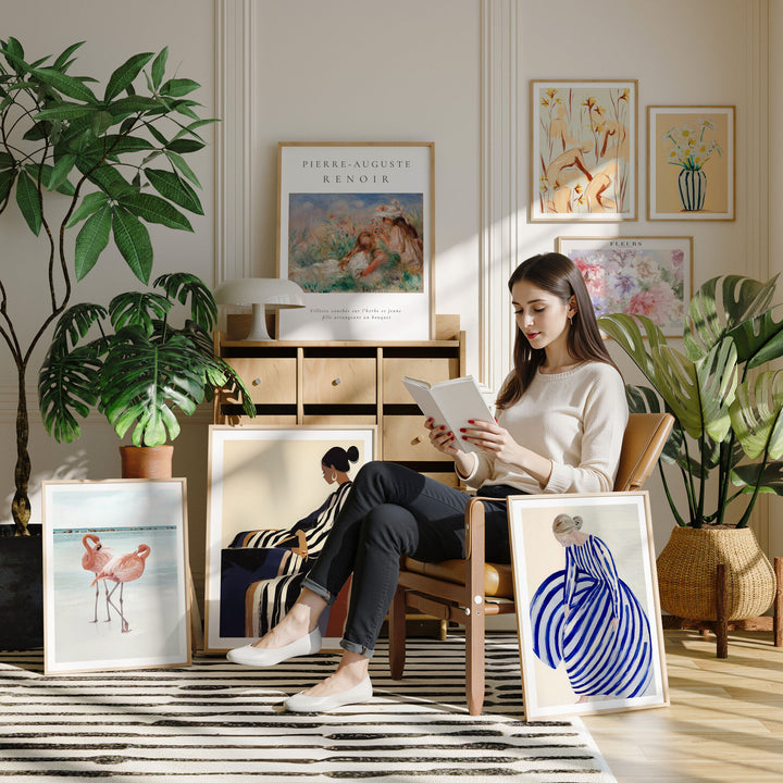 Gallery Wall Frames Mockup with Person,Art Print Mockup,Wall Art Mockup