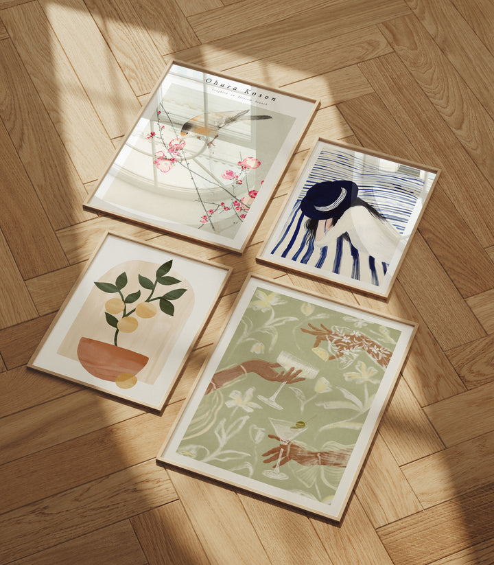 Set of 4 Wood Frames Mockup on Wooden Floor,3x4 Ratio Wood Frame Mock-Up,Digital Templates