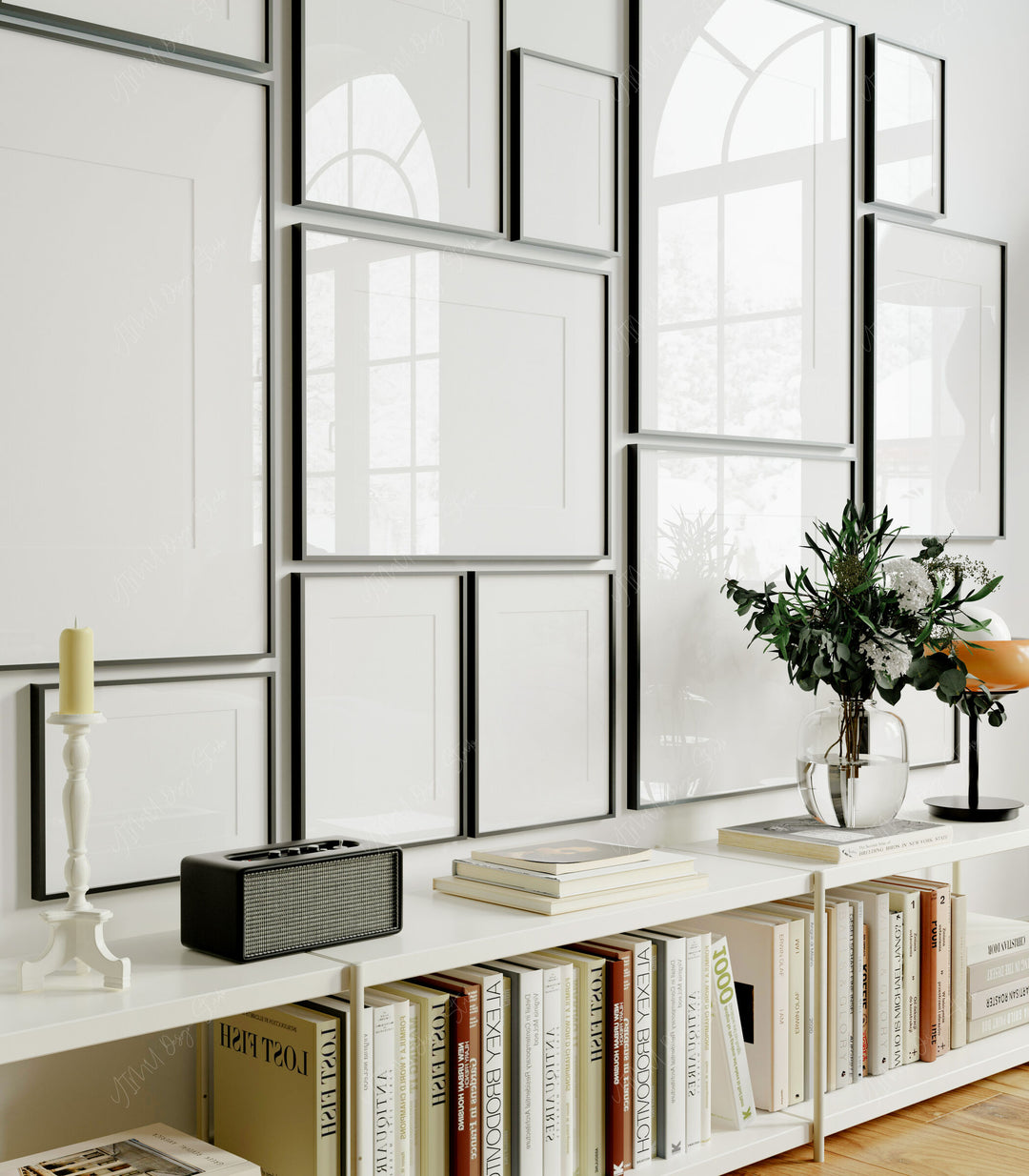 Gallery Wall Frames Mockup with Reflection,5x7 Wall Art Mockups,