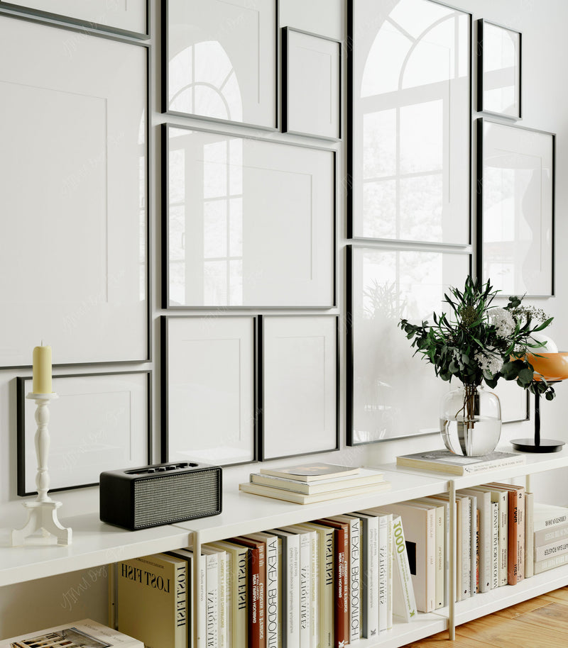 Gallery Wall Frames Mockup with Reflection,5x7 Wall Art Mockups,