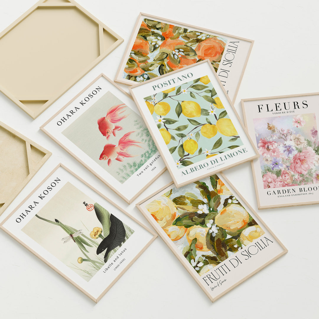 Set of 6 Frames Mockup,DIN A Ratio Wood Frame Mock-Up with Blank Background