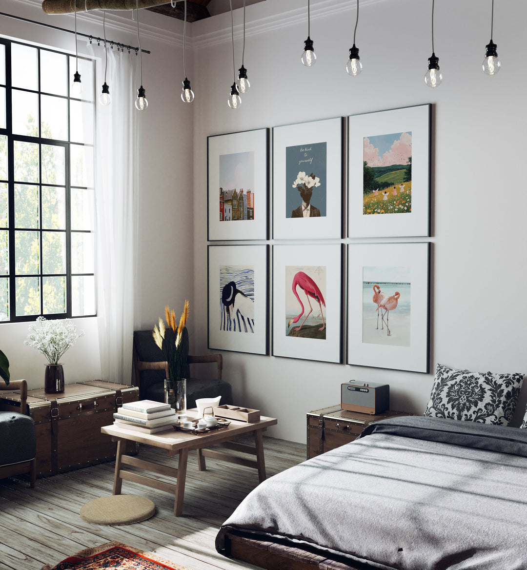Gallery Black Frames Mockup with Reflection,5x7 Wall Art Mockups,Psd Smart Object