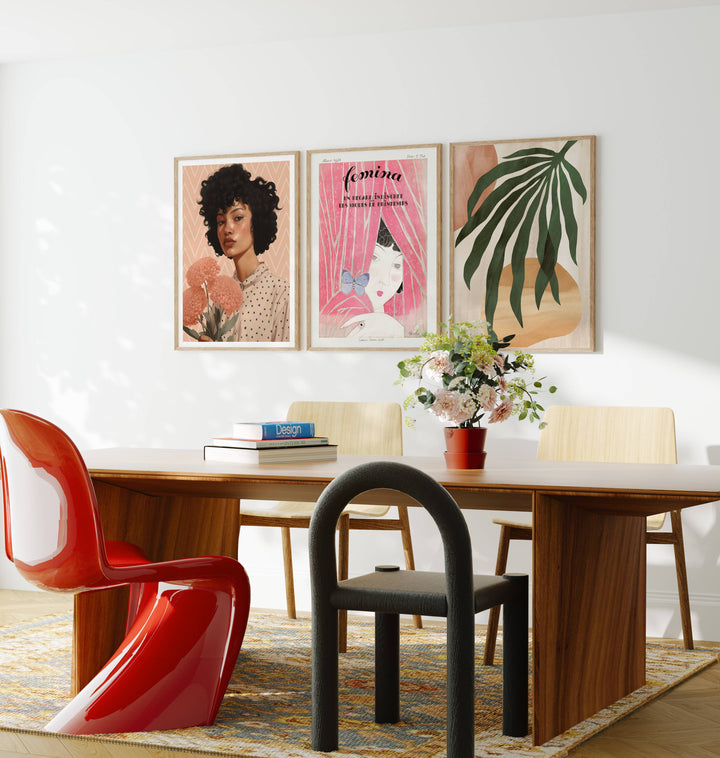 Set of 3 Wood Frame Mockup in Dining Room,3x4 Ratio Frame Mock-Up,Art Print Display,Wall Art Mockup,Print Poster Art Mockup