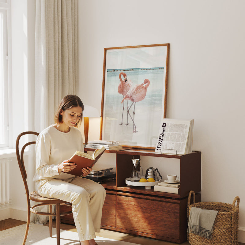 Wood Frame Mockup in Living Room,3x4 Ratio Frame Mock-Up With Person,Picture Frame Mockup