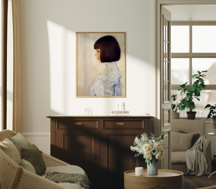 3x4 Wood Frame Mockup in Living Room,Thin Frame,Vertical Boho Frame Mock-Up in Home Interior