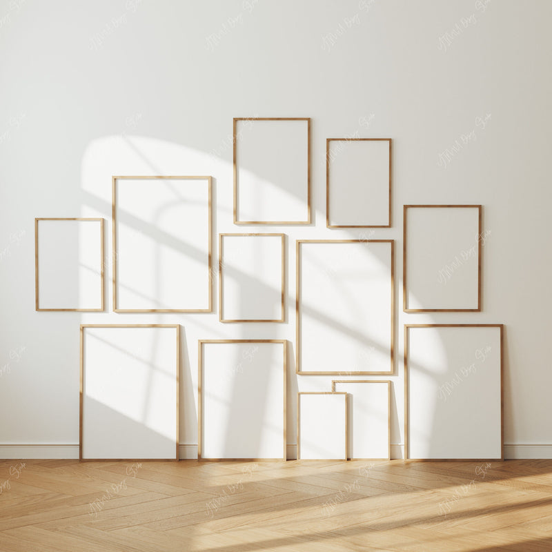 Set of 12 Gallery Wall Frame Mockup,5x7 Wood Frame Mock-Up,Wall Art Mockup
