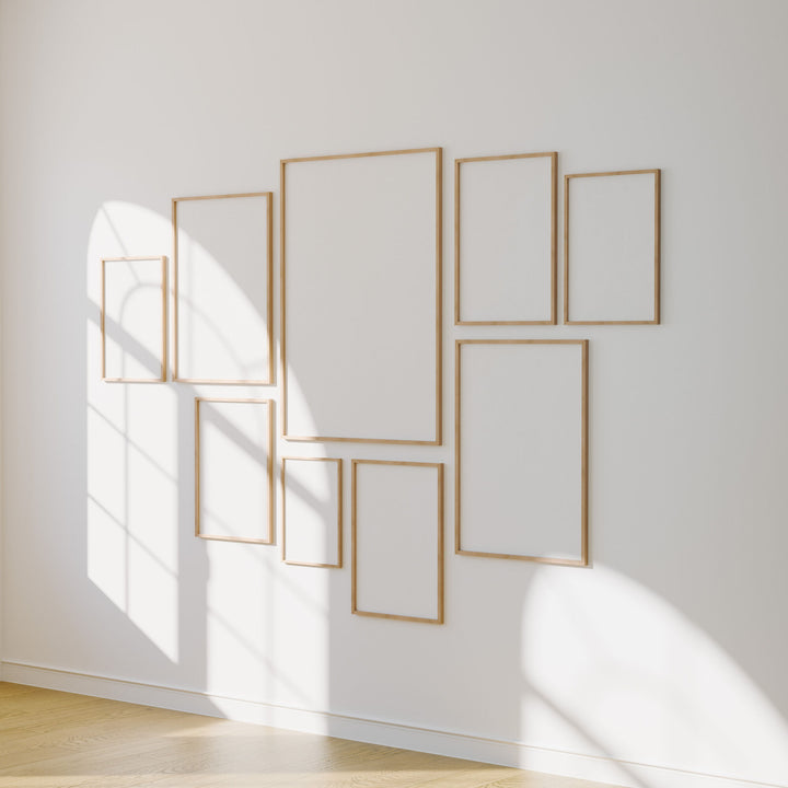 Set of 9 Gallery Wall Mockups,Minimalist 5x7 Wood Frame Mock-up,Wall Art Mockup,Picture Frame Mockup
