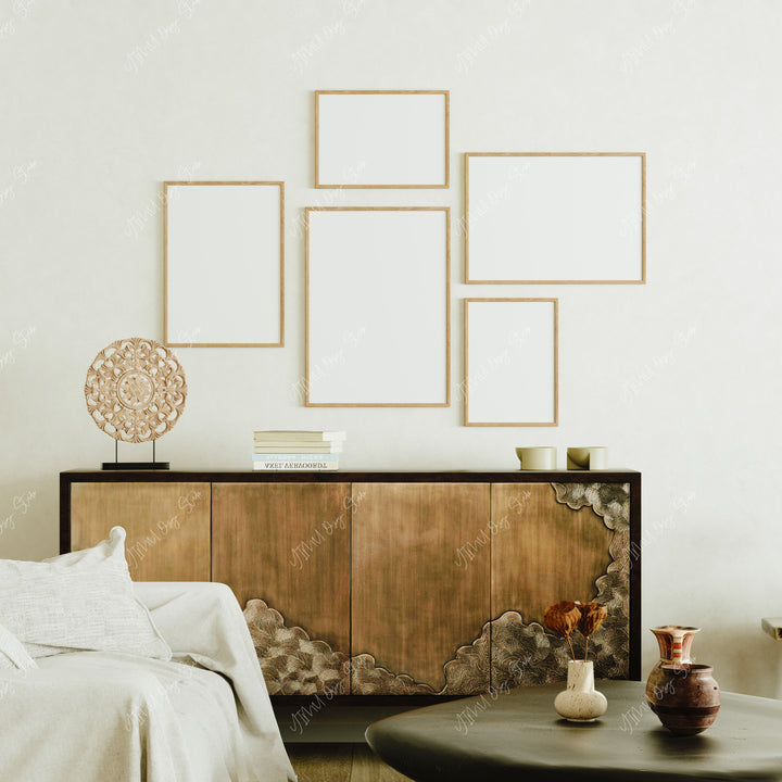 Set of 5 Gallery Wall Frame Mockup,5x7 Wood Frame Mock-Up,Wall Art Mockup