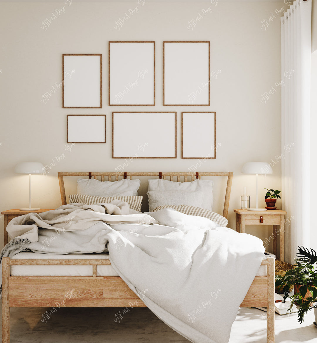 Gallery Wall Frame Mockups in Bedroom,Wall Art Mockups,Picture Frame Mockup