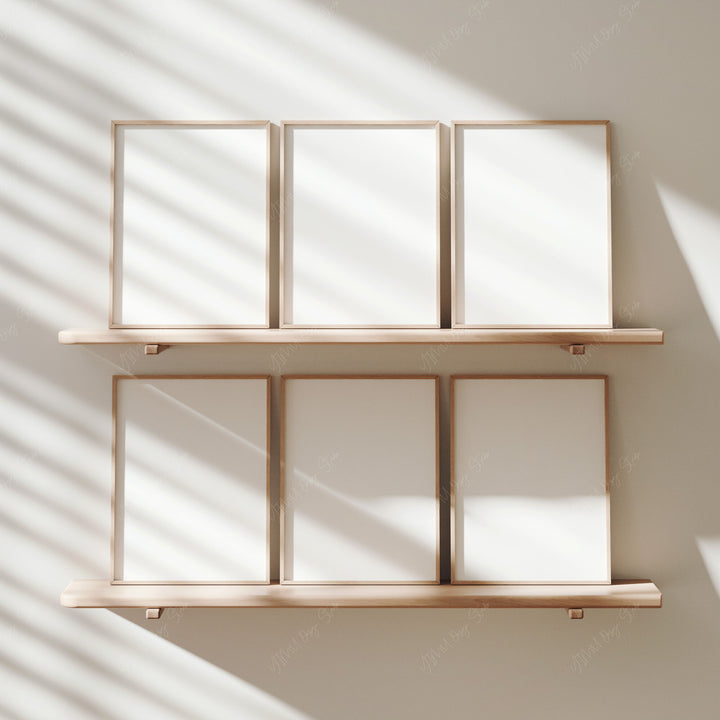Set of 6 Wood Frame Mockup,Minimalist 3x4 Ratio Frame Mock-Up,Print Poster Mockup