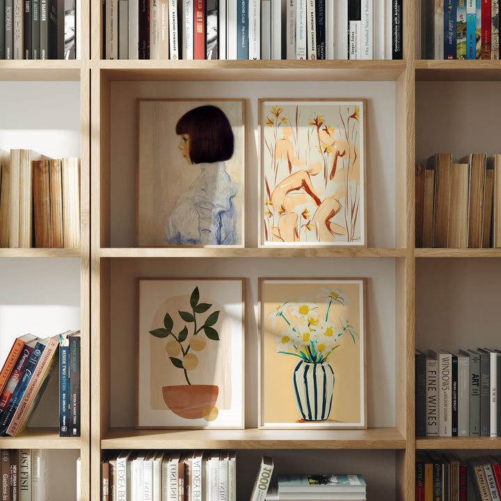 Set of 4 Wood Frame Mockup on Bookshelf,DIN A Ratio Frame,Poster Mockup,Art Print Mockup