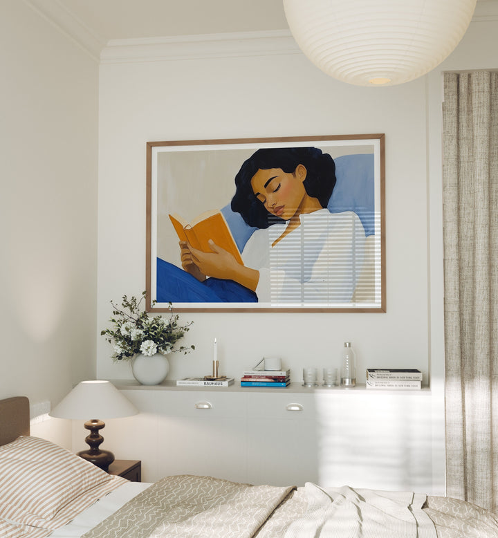 Wood Frame Mockup in Bedroom,7x5 Horizontal Frame Mock-Up with Reflection