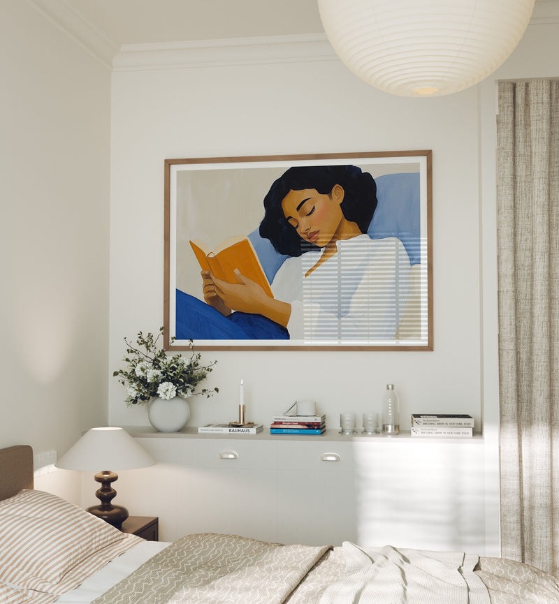 Wood Frame Mockup in Bedroom,7x5 Horizontal Frame Mock-Up with Reflection