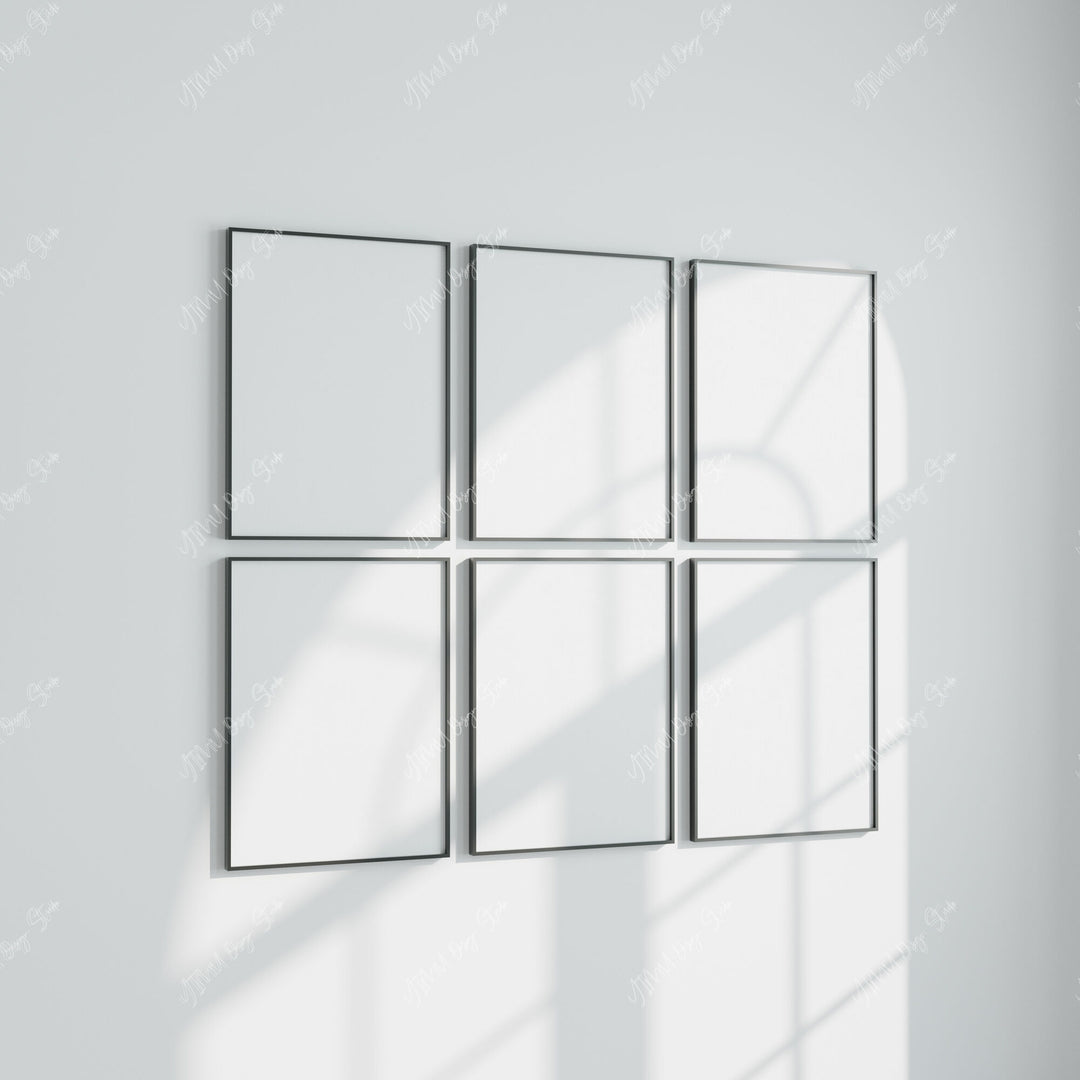 Minimalist Gallery Frame Mockup,6 Frames Black Frame Mockup With Blank Background,3x4 Vertical Frame Mockup