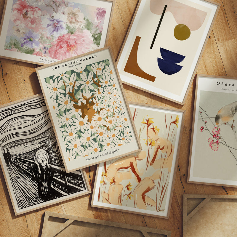 Set of 6 Frames Mockups on Wooden Floor,DIN A Ratio Wood Frame Mock-Up