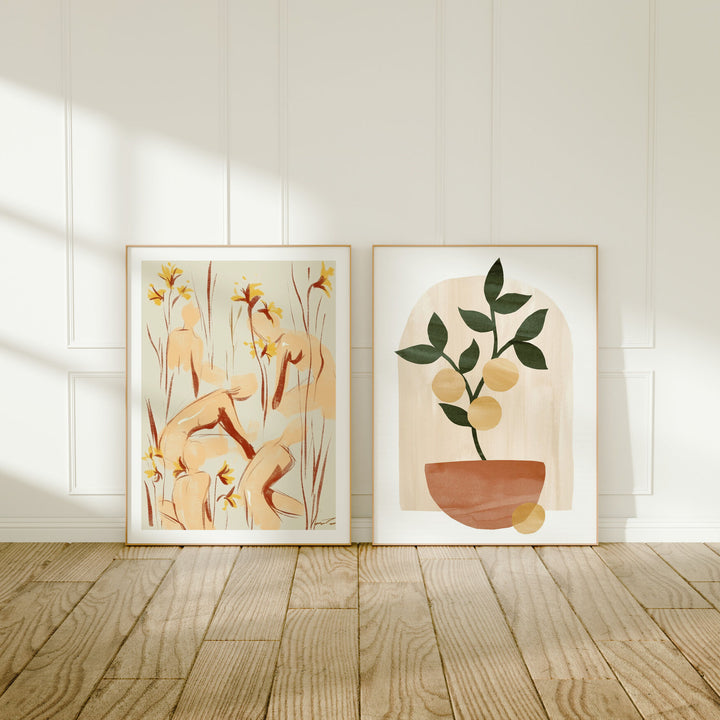 Set of 2 Minimalist Wood Frame Mockups in Home Interior