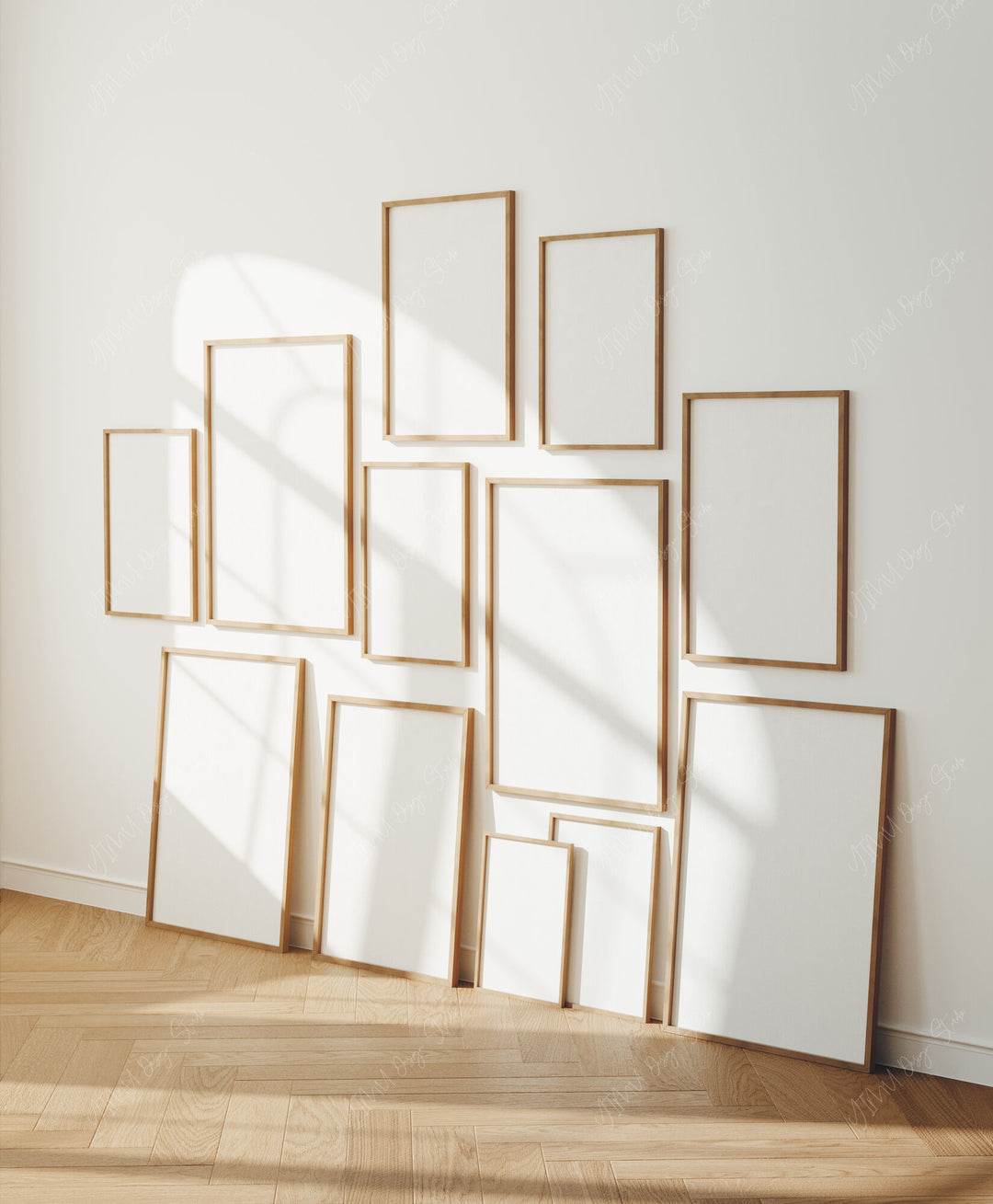 Set of 12 Gallery Wall Frame Mockup,5x7 Wood Frame Mock-Up,Wall Art Mockup,Picture Frame Mockup,Interior Art Mockup