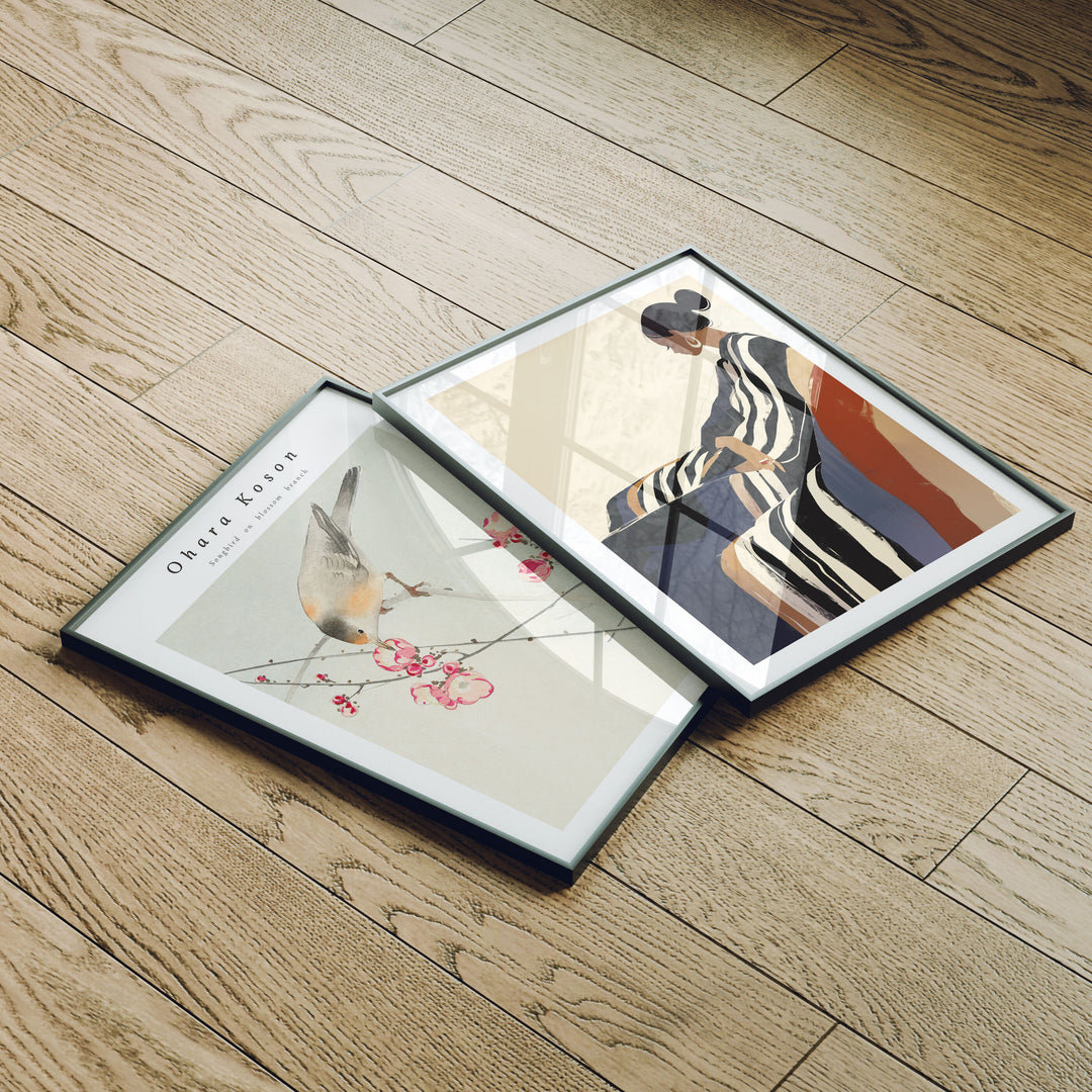 Set of 2 Black Frame Mockup on Wood Floor with Reflection,3x4 Picture Frame Mockup