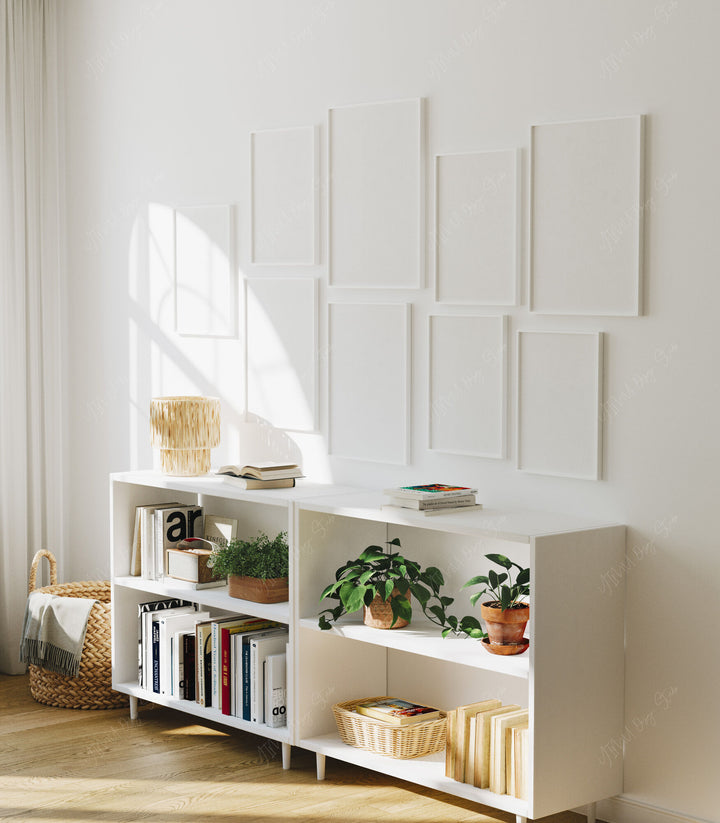 Gallery Wall Frames Mockup in Living Room,19 Frames Artwork Mockup,3x4 Wall Art Mockup,Interior Mockup
