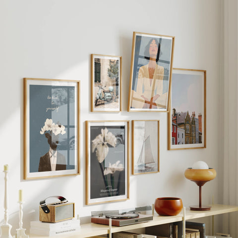 Vertical 3x4 frame set video mockup showing a styled gallery wall scene