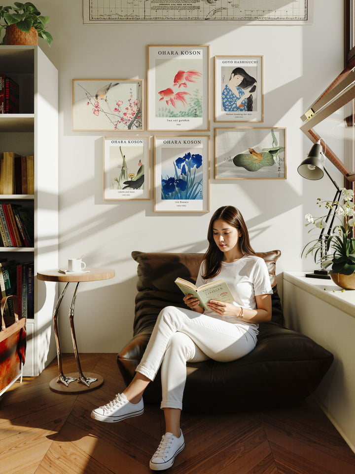 Set of 6 Gallery Wall Frames Mockup with Person,Wall Art Mockup,Picture Frame Mockup