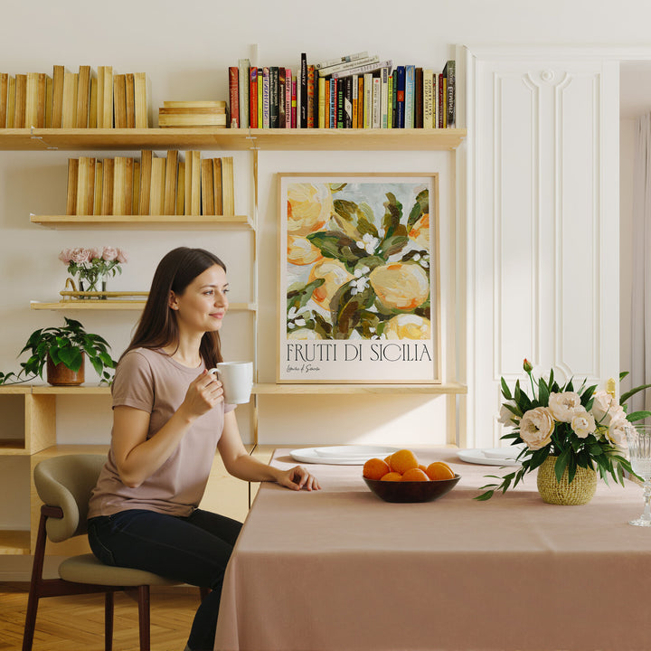 3x4 Wood Frame Mockup in Living Room with Person,Photoshop Mockup,Wall Art Mockup