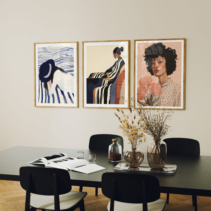 Set of 3 Wood Frame Mockups in Dining Room,3x4 Ratio Frame Mock-Up