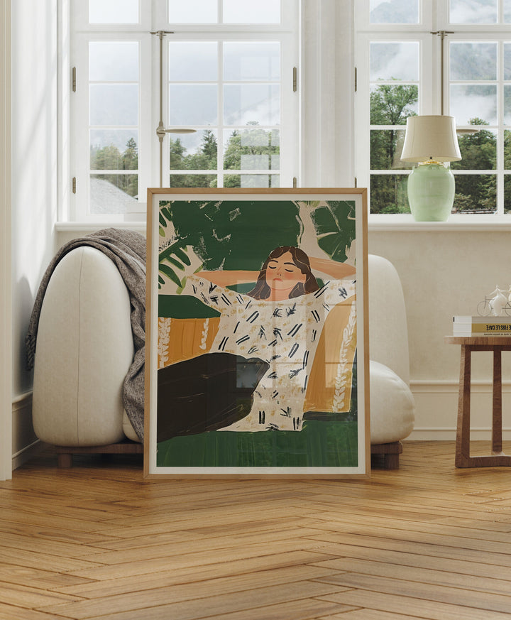 Wood Frame Mockup in Living Room,3x4 Ratio Frame Mock-Up with Reflection,Artwork Mockup