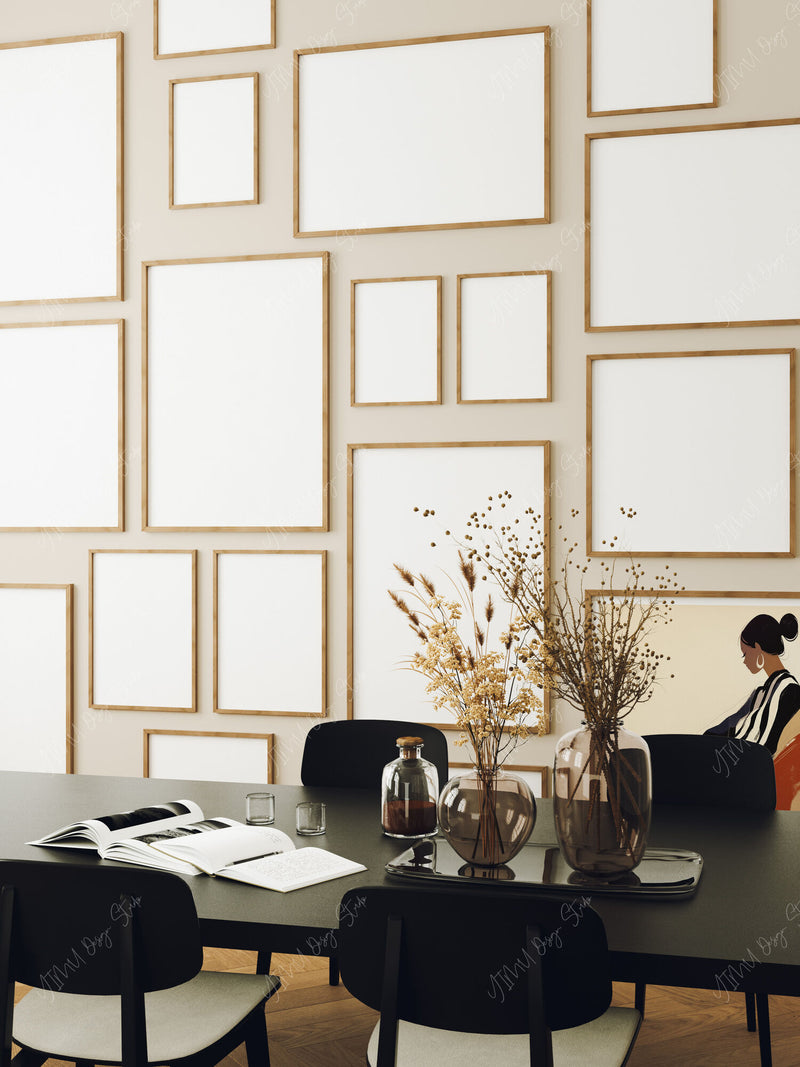 Set of 18 Gallery Wall Frame Mockup,5x7 Wood Frame Mock-Up,Wall Art Mockup,Picture Frame Mockup,Interior Art Mockup