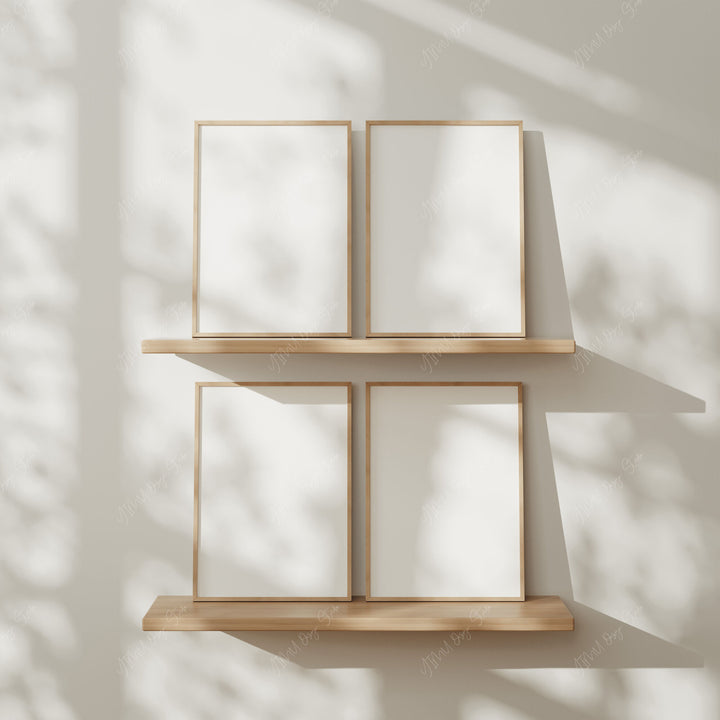 Gallery Wall Frame Mockup,4 Frames Boho Wood Frame Mockup,DIN A Frame Mock-Up,Print Poster Mockup