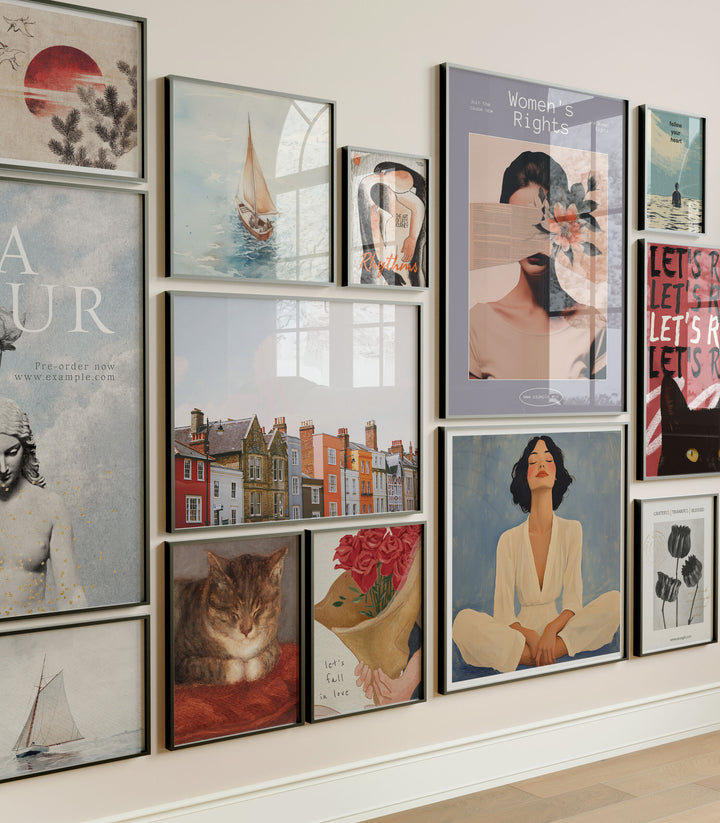 Gallery Wall Frames Mockup with Reflection,5x7 Wall Art Mockups