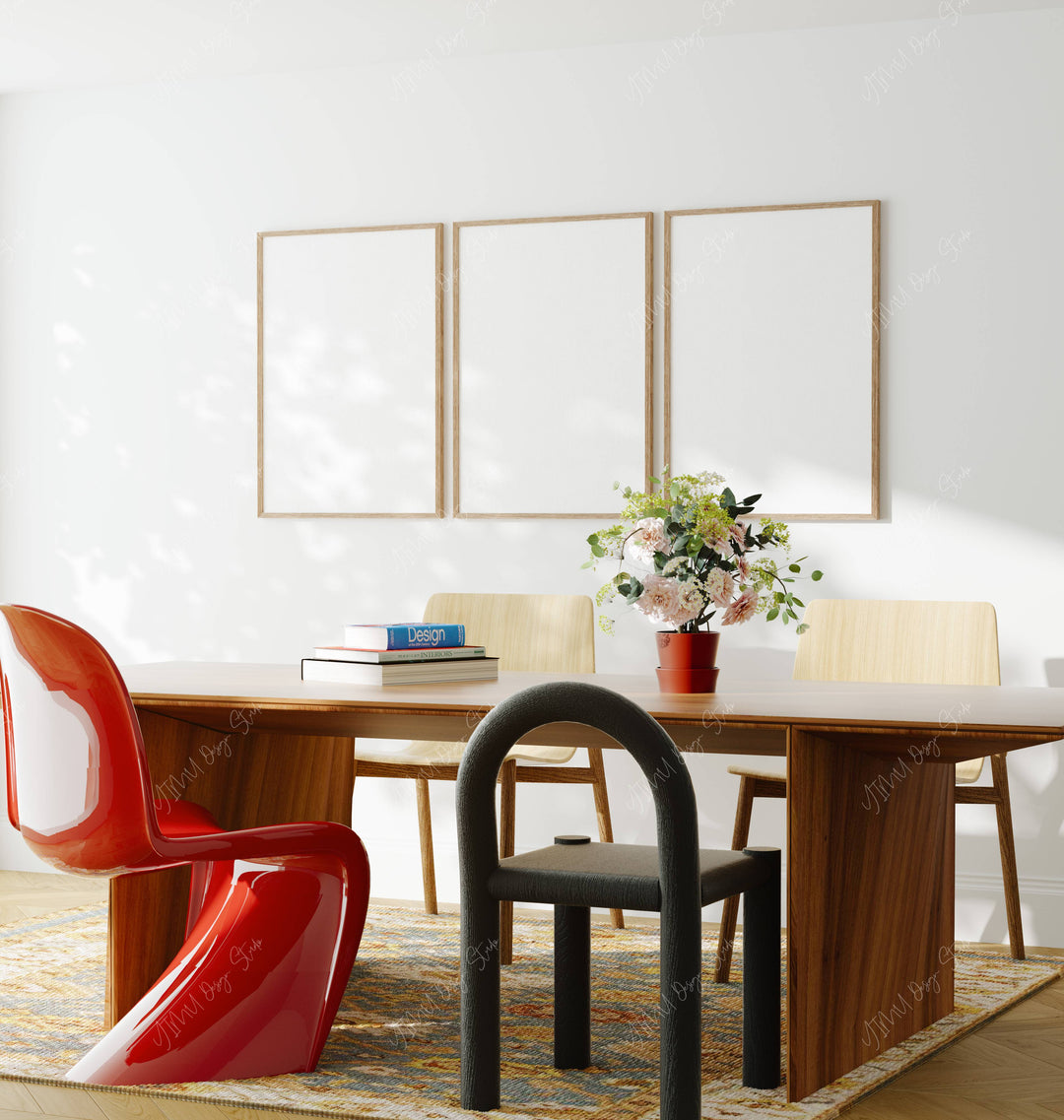 Set of 3 Wood Frame Mockup in Dining Room,3x4 Ratio Frame Mock-Up,Art Print Display,Wall Art Mockup,Print Poster Art Mockup