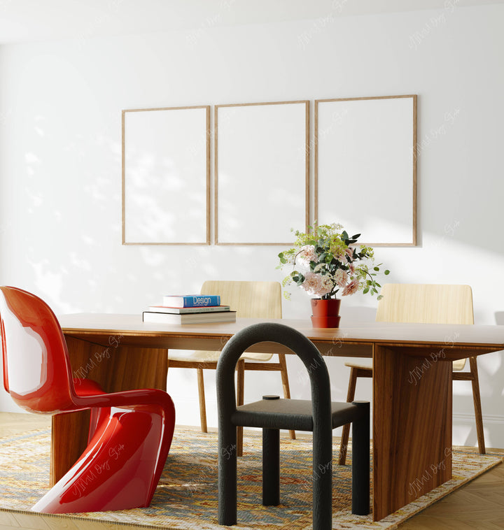 Set of 3 Wood Frame Mockup in Dining Room,3x4 Ratio Frame Mock-Up,Art Print Display,Wall Art Mockup,Print Poster Art Mockup