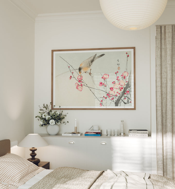 Wood Frame Mockup in Bedroom,7x5 Horizontal Frame Mock-Up with Reflection